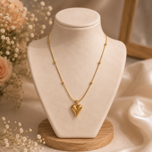 Golden Beaded Heart Necklace