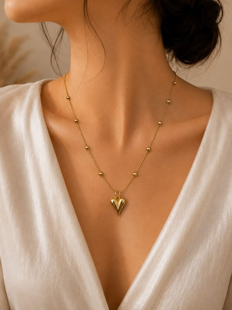 Golden Beaded Heart Necklace