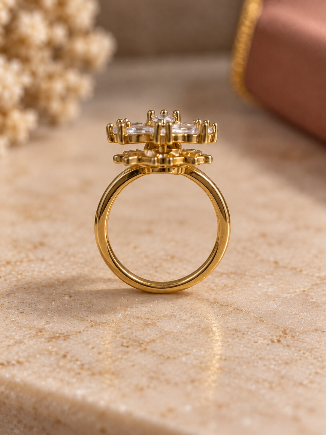 Golden Moving Floral Ring - Image 2