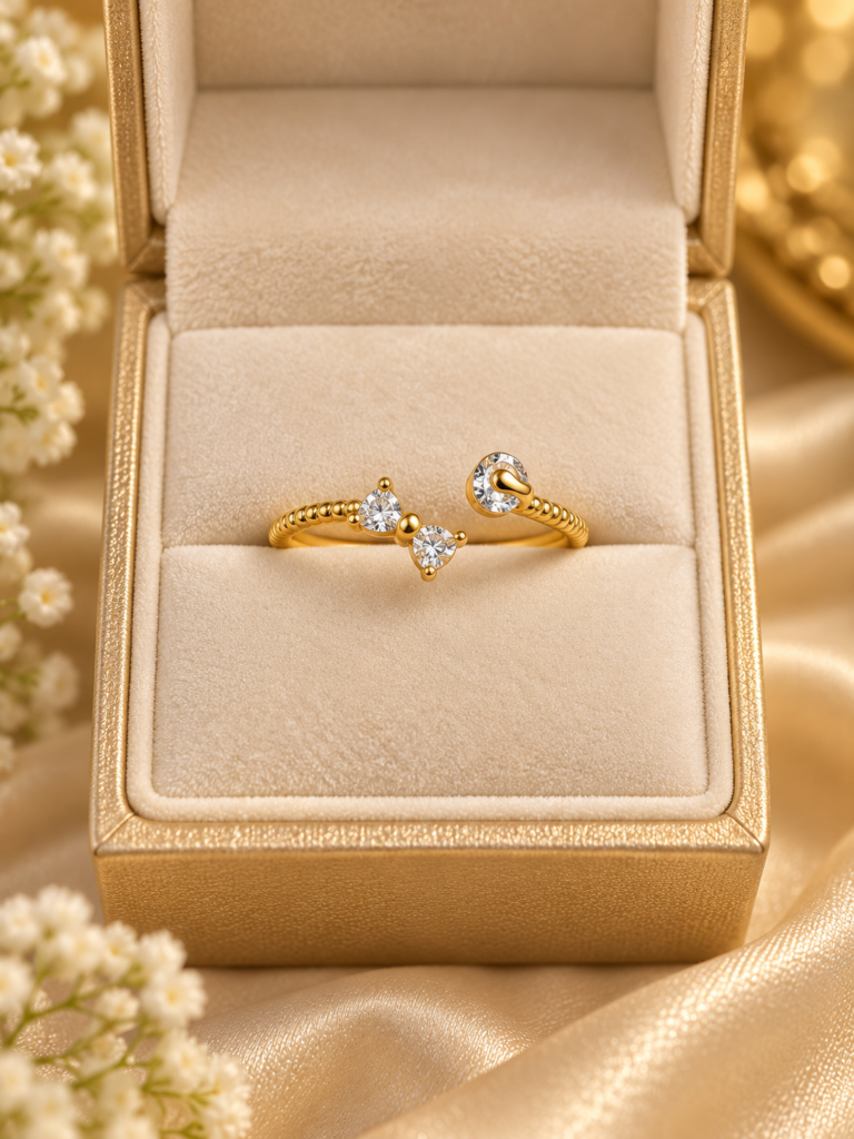 Golden Bow Sparkle Open Ring