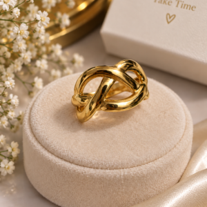 Golden Interwoven Knot Ring