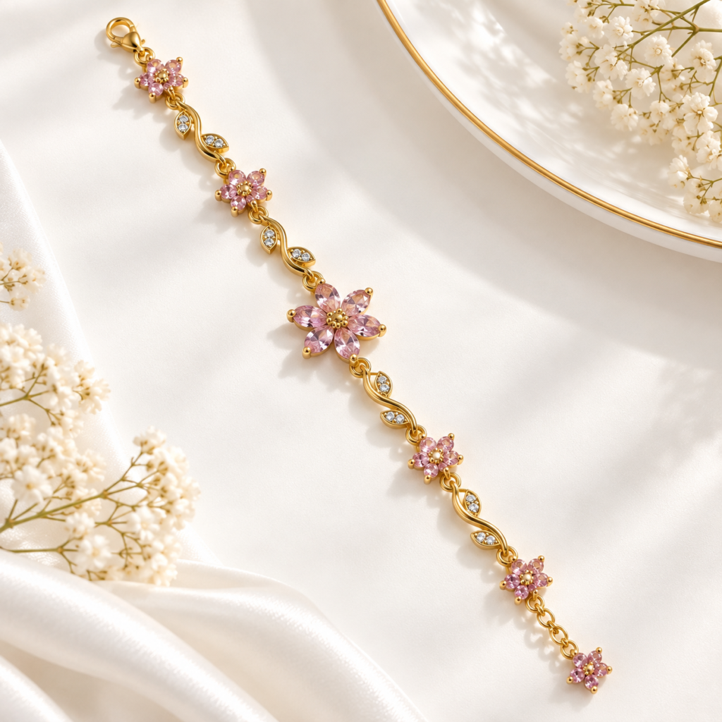 Pink Floral Charm Bracelet
