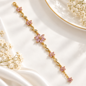 Pink Floral Charm Bracelet