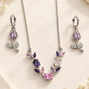 Blooming Pink Tulip Jewelry Set