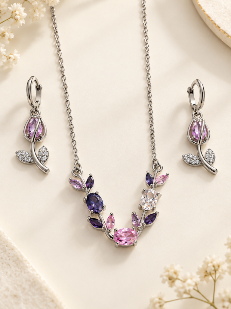 Blooming Pink Tulip Jewelry Set