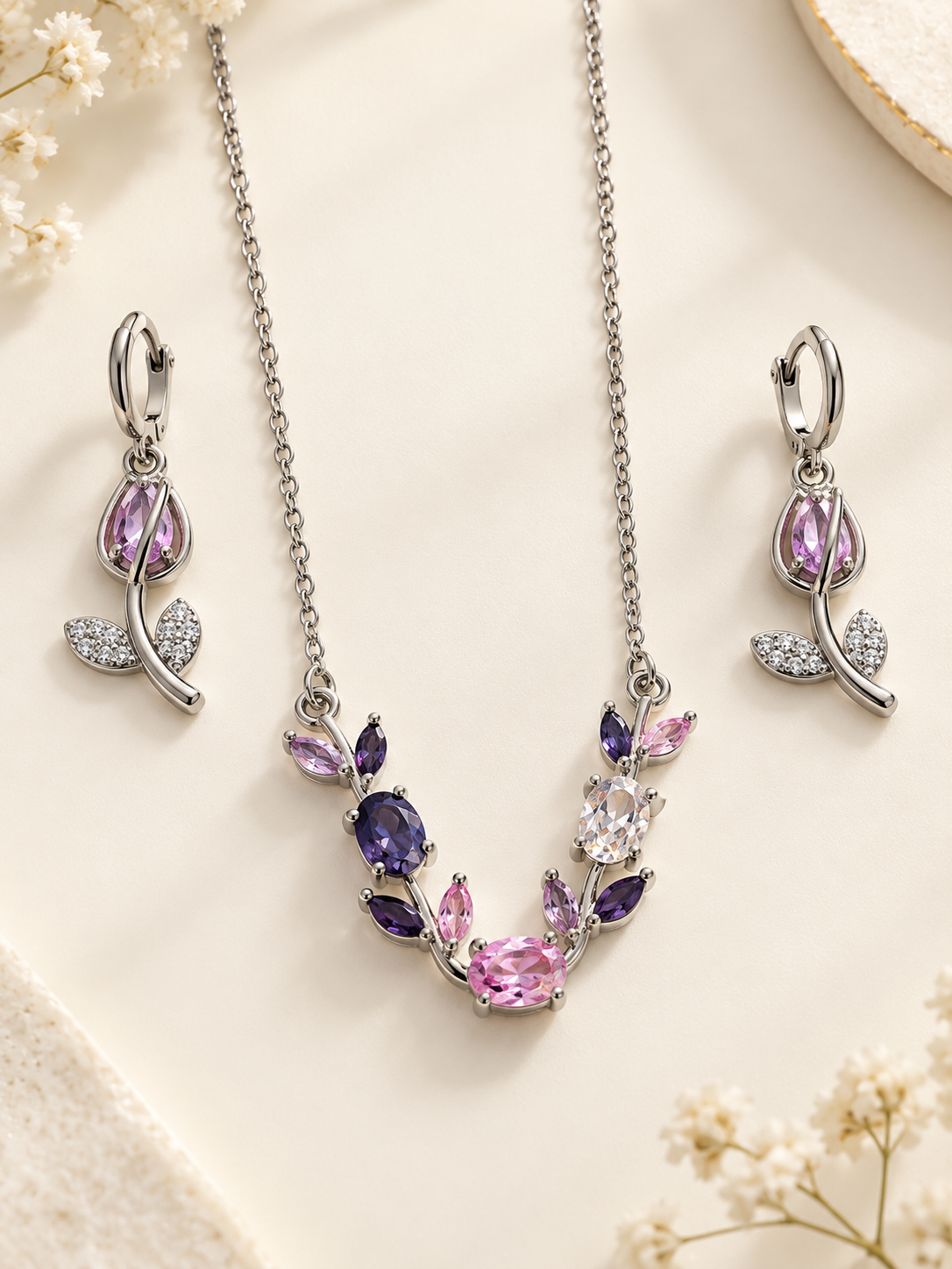 Blooming Pink Tulip Jewelry Set