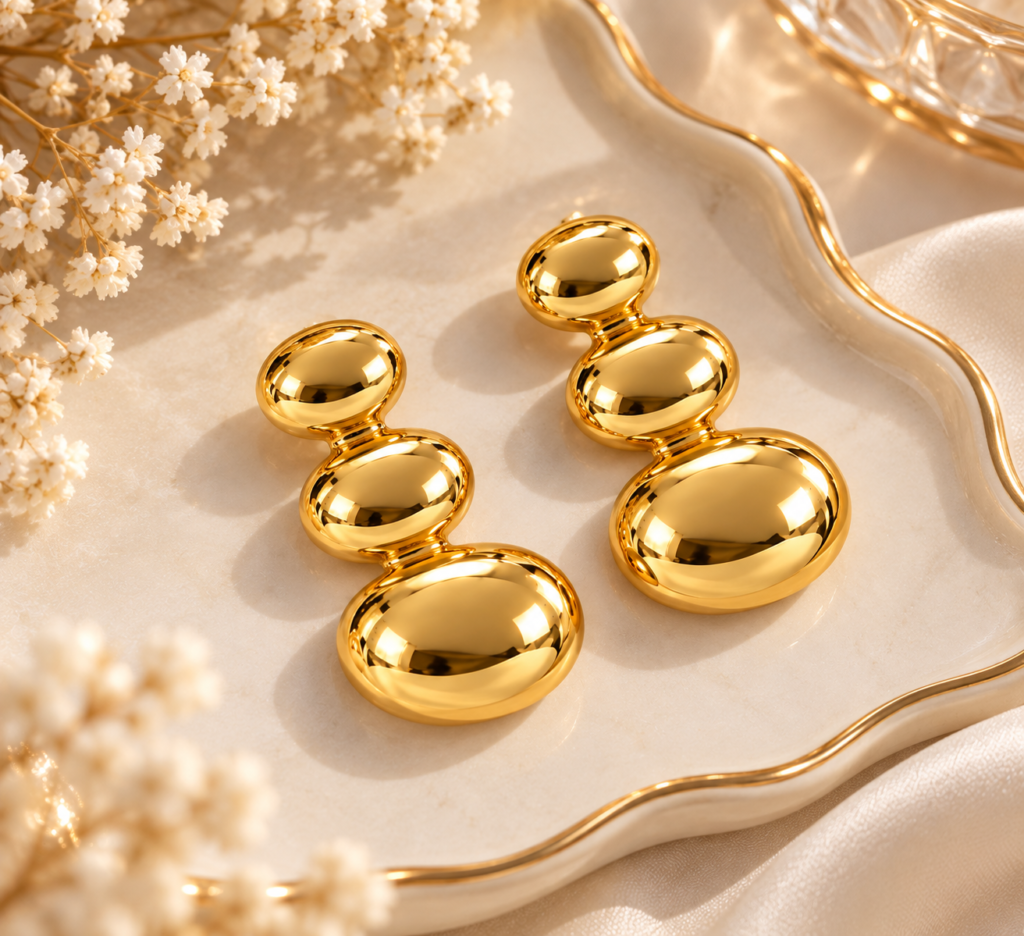 Golden Triple Orb Earrings