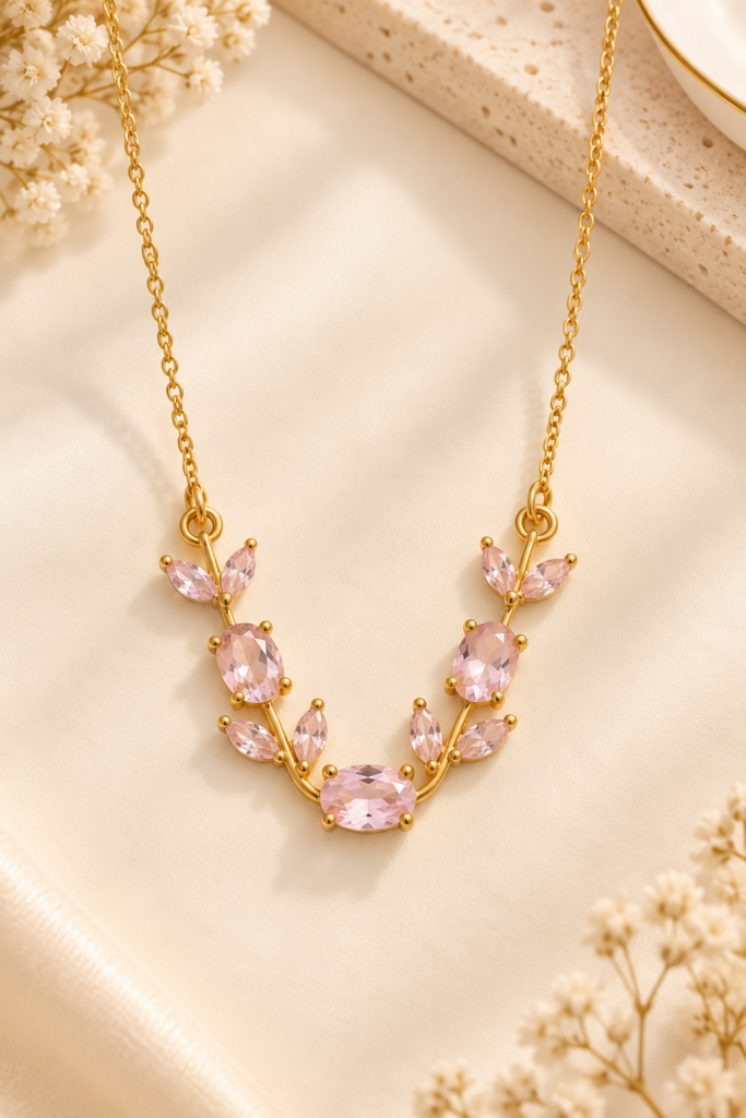 Pink Crystal Tulip Necklace
