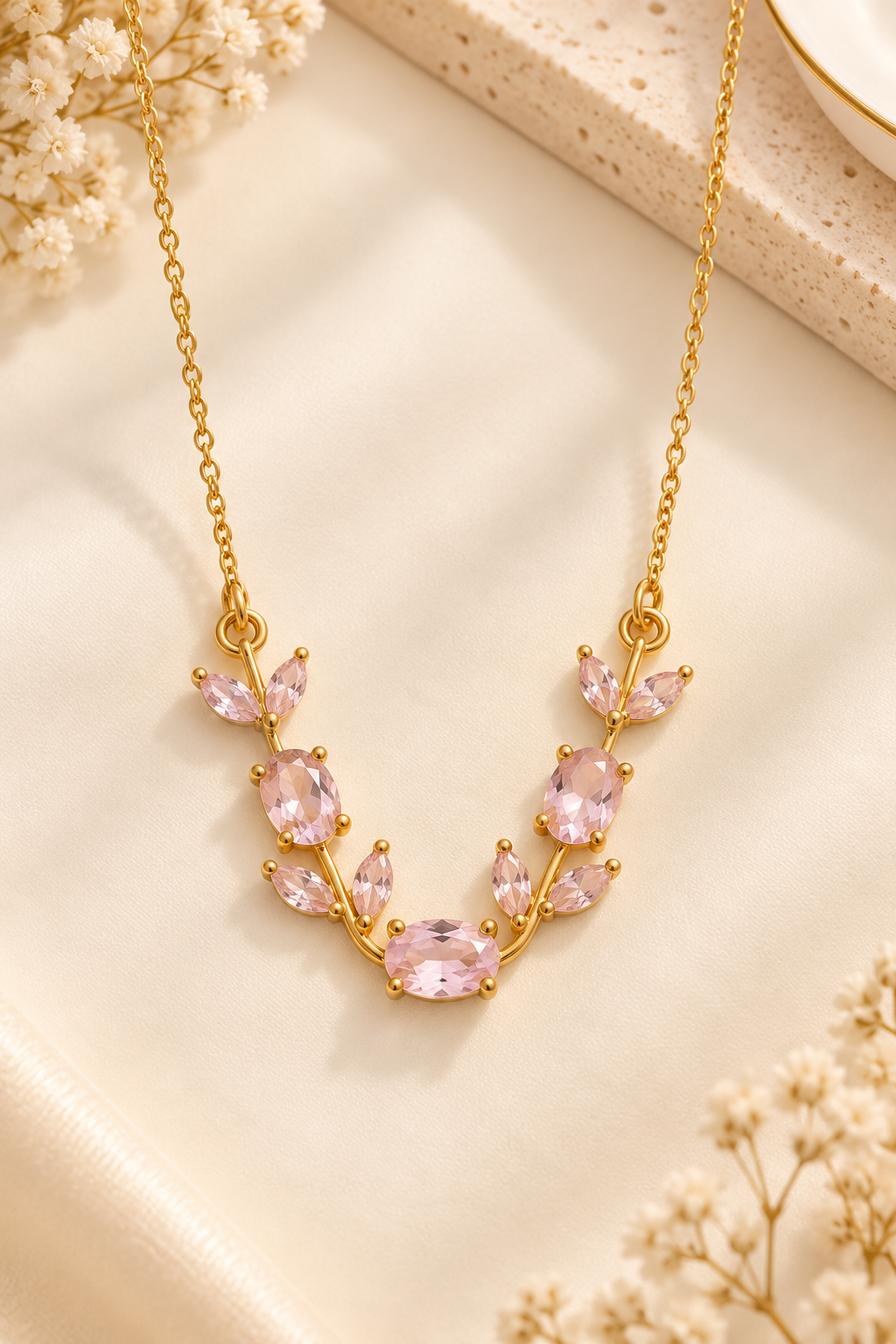 Pink Crystal Tulip Necklace