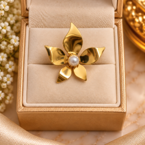Golden Floral Pearl Statement Ring
