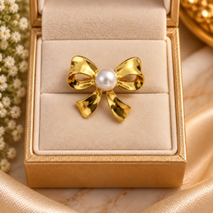 Golden Bow Pearl Statement Ring